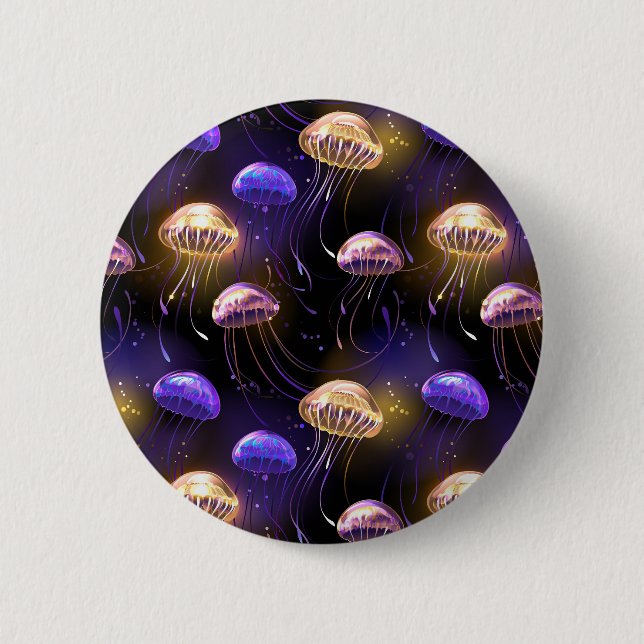Seamless with glowing jellyfish 6 cm round badge (Front)