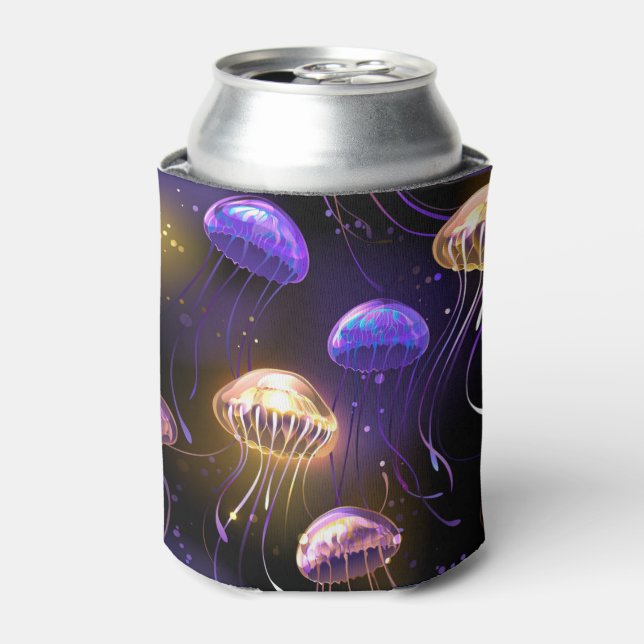 Seamless with glowing jellyfish can cooler (Can Front)