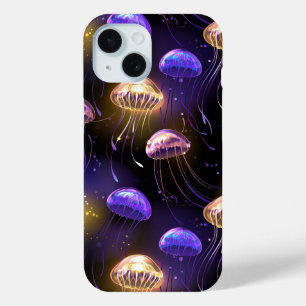 Seamless with glowing jellyfish iPhone 15 case