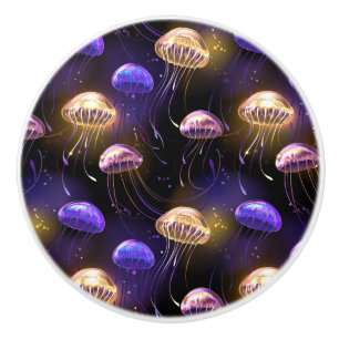 Seamless with glowing jellyfish ceramic knob