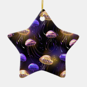 Seamless with glowing jellyfish ceramic tree decoration