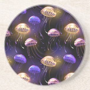 Seamless with glowing jellyfish coaster