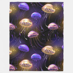 Seamless with glowing jellyfish fleece blanket