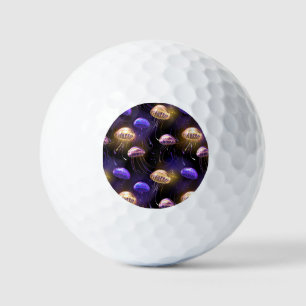 Seamless with glowing jellyfish golf balls
