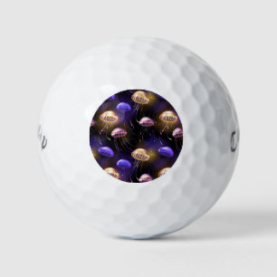 Seamless with glowing jellyfish golf balls