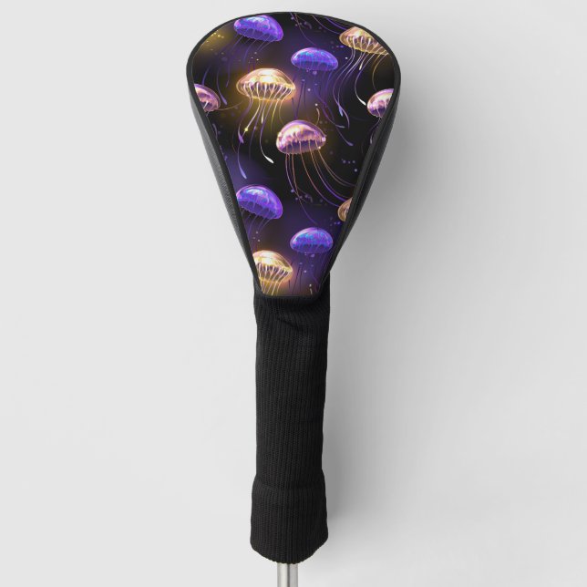 Seamless with glowing jellyfish golf head cover (Front)