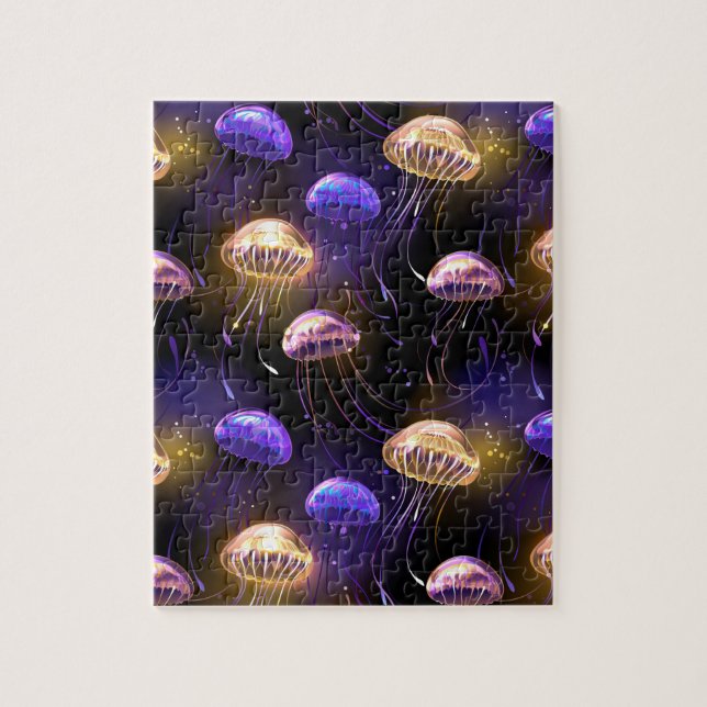 Seamless with glowing jellyfish jigsaw puzzle (Vertical)