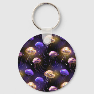 Seamless with glowing jellyfish key ring