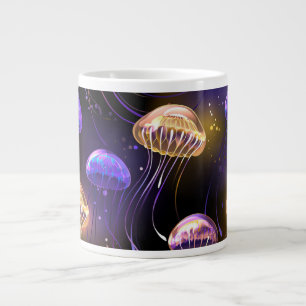 Seamless with glowing jellyfish large coffee mug