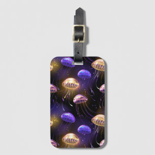 Seamless with glowing jellyfish luggage tag