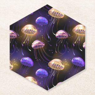Seamless with glowing jellyfish paper coaster