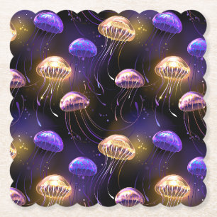 Seamless with glowing jellyfish paper coaster