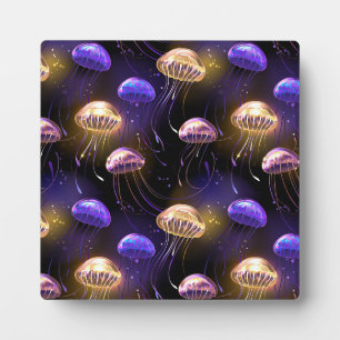 Seamless with glowing jellyfish plaque
