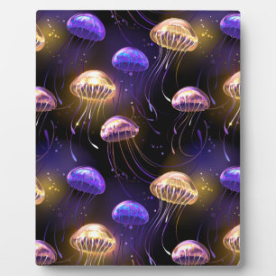 Seamless with glowing jellyfish plaque