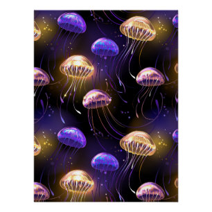 Seamless with glowing jellyfish poster