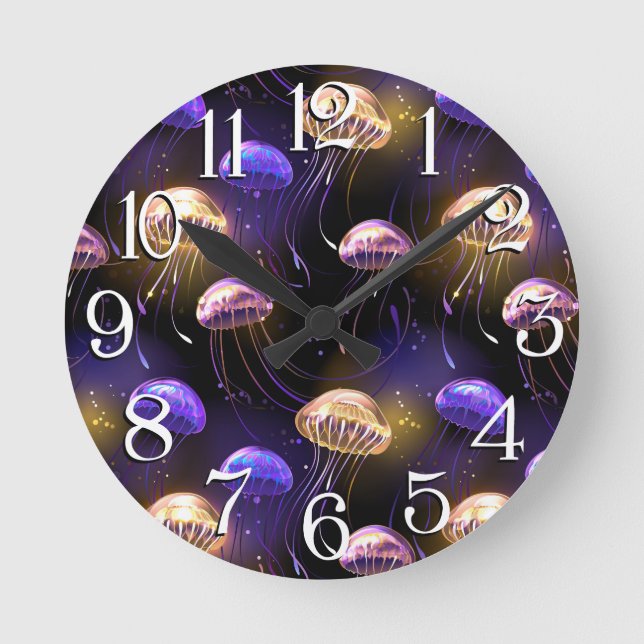 Seamless with glowing jellyfish round clock (Front)