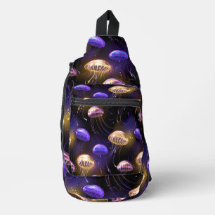 Seamless with glowing jellyfish sling bag