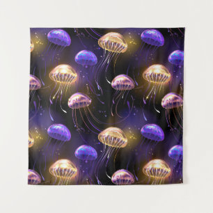 Seamless with glowing jellyfish tapestry
