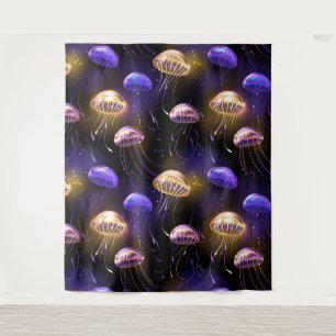 Seamless with glowing jellyfish tapestry