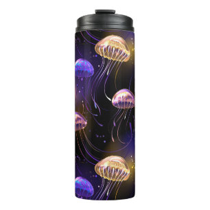 Seamless with glowing jellyfish thermal tumbler