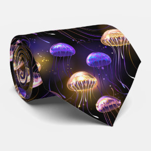 Seamless with glowing jellyfish tie