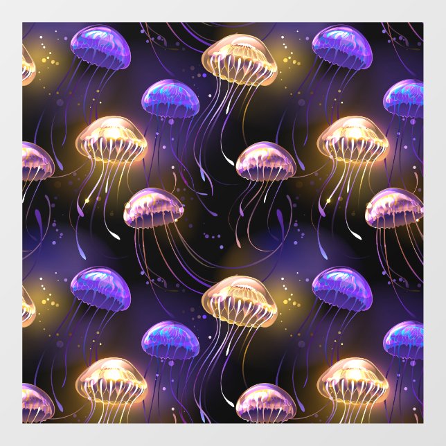 Seamless with glowing jellyfish window cling (Sheet)