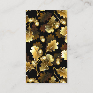 Seamless with golden oak branches on black enclosure card
