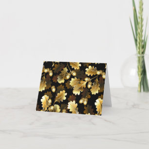 Seamless with golden oak branches on black note card