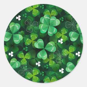 Seamless with green clover classic round sticker