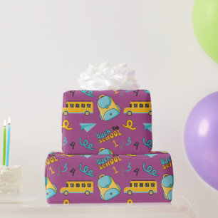 Seamless Wrapping Paper: Bag and School Bus Art Paper
