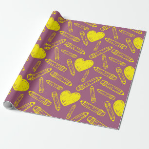 Seamless Wrapping Paper for School Heart Pencil