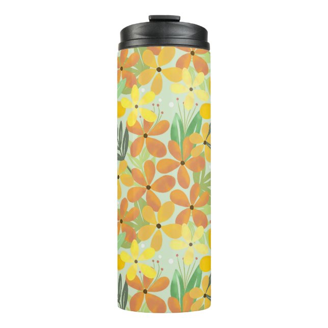 Seamless Yellow and Orange Floral Pattern  Thermal Tumbler (Front)