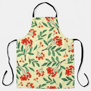 Seamless yellow pattern with rowan. Watercolor han Apron