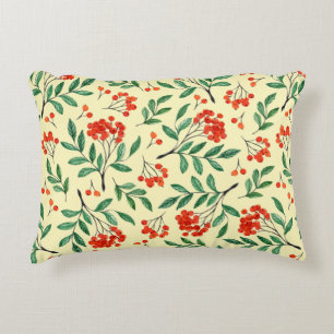 Seamless yellow pattern with rowan. Watercolor han Decorative Cushion