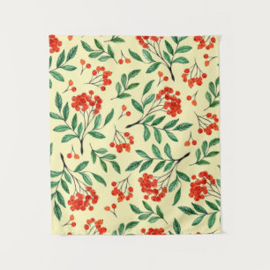 Seamless yellow pattern with rowan. Watercolor han Tapestry