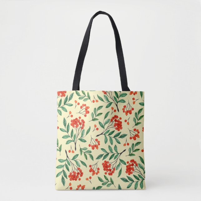 Seamless yellow pattern with rowan. Watercolor han Tote Bag (Front)