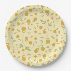 Seamless Yellow Sunflower Botanical Pattern Paper Plate