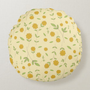 Seamless Yellow Sunflower Botanical Pattern Round Cushion