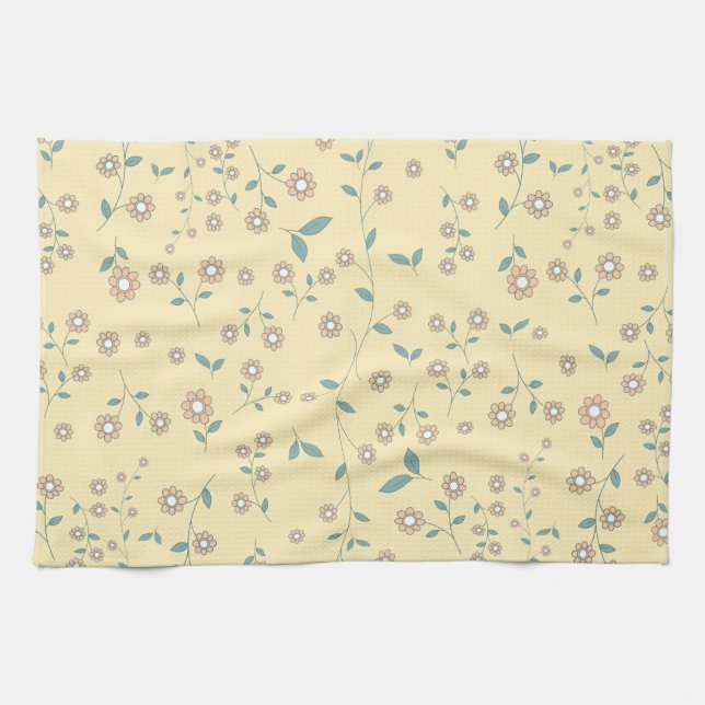Seamless Yellow Sunflower Botanical Pattern Tea Towel (Horizontal)