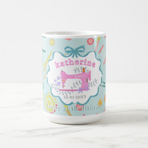 Seamstress 50th Birthday Sewing Machine Blue Coffee Mug