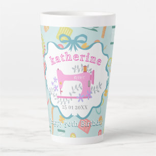 Seamstress 50th Birthday Sewing Machine Blue Latte Mug
