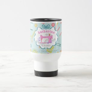 Seamstress 50th Birthday Sewing Machine Blue Travel Mug