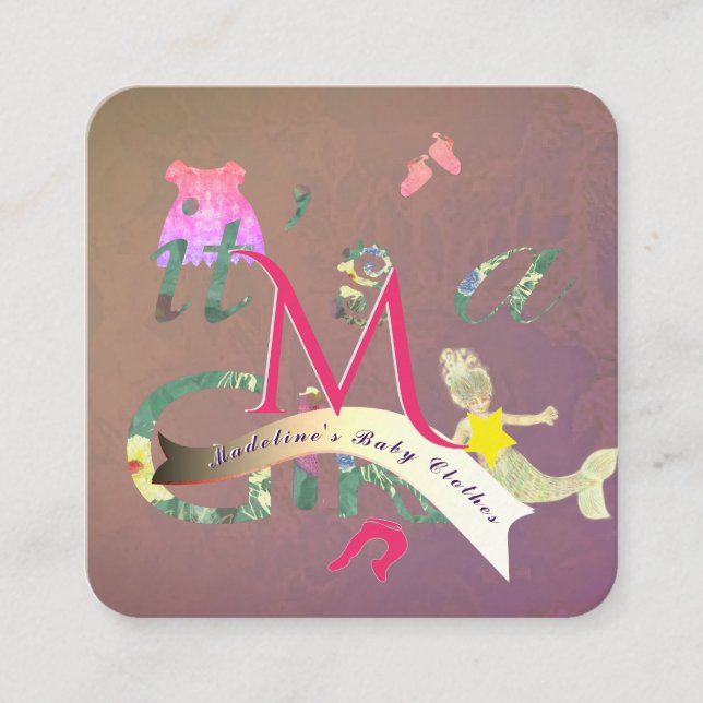 Seamstress Baby Clothes Business Maroon Square Business Card (Front)