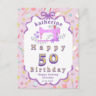 Seamstress Birthday Sewing Machine Purple Postcard