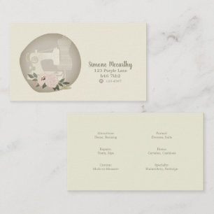 Seamstress Business Card Sewing Machine Beige
