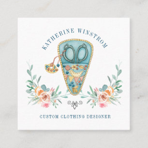 Seamstress Fashion Designer Sewing Blue Pink  Square Business Card