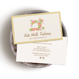 Seamstress Floral Sewing Machine Business Card
