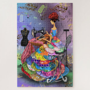 Seamstress Girl with Colourful Dress - Art Drawin Jigsaw Puzzle