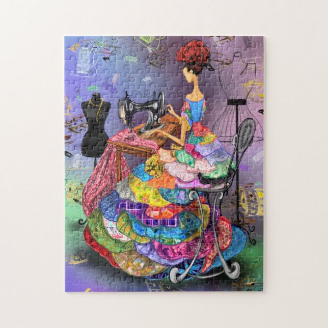  Seamstress Girl with Colourful Dress - Art Drawin Jigsaw Puzzle (Vertical)