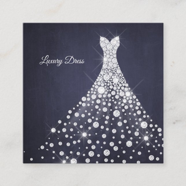 Seamstress luxury fashion designer diamond dress square business card (Front)